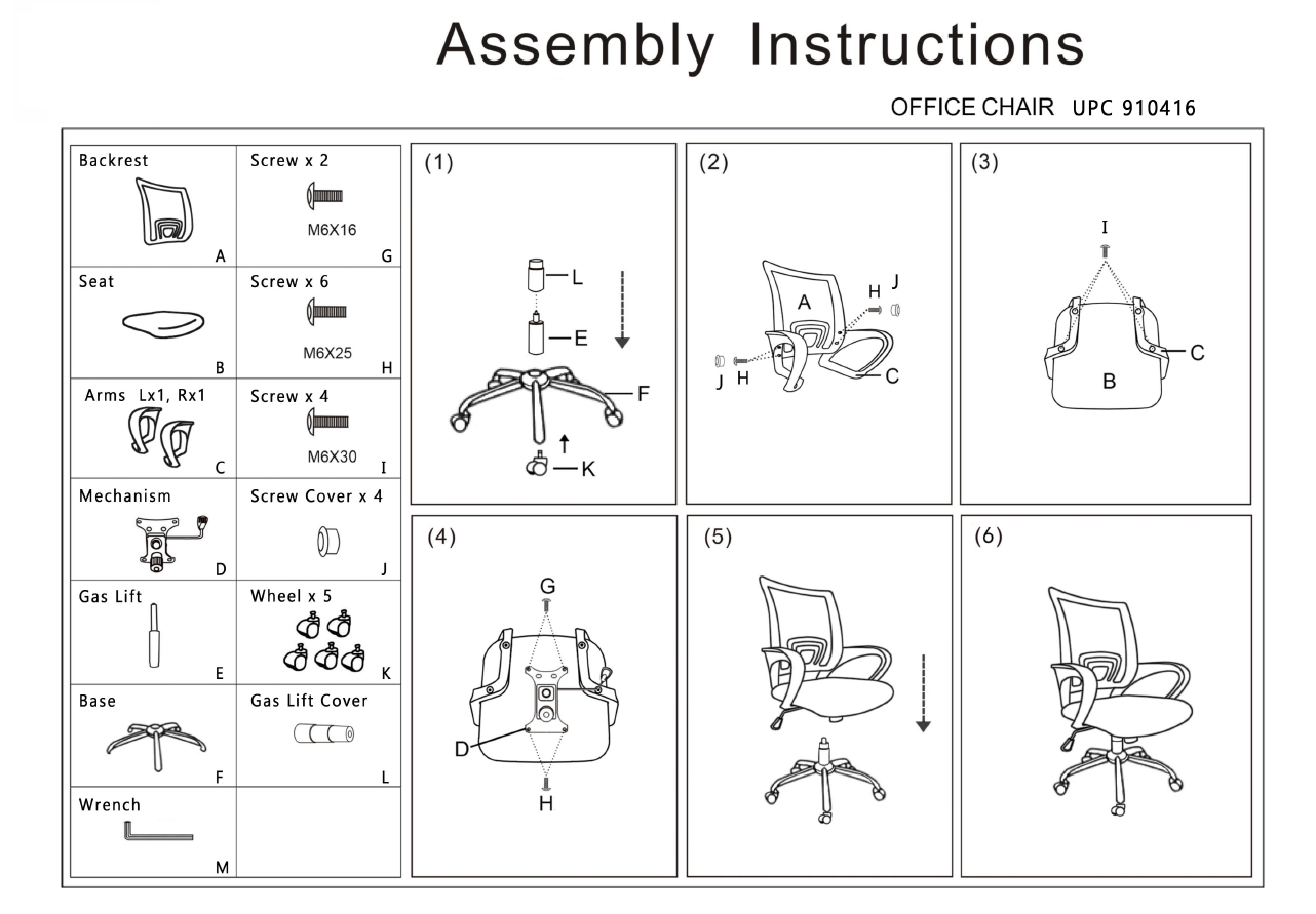 Replacement Parts for 910420 Gaming Chair - Black/White – Backyard