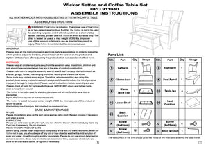 Replacement parts for Wicker Sofa and Coffee Table Set
