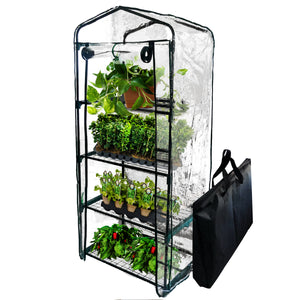 Mini Greenhouse 4-Tier Growing Rack w/ Portable Carry/Storage Bag