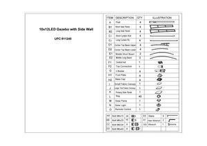 Replacement parts for 10' X 12' LED gazebo with side wall