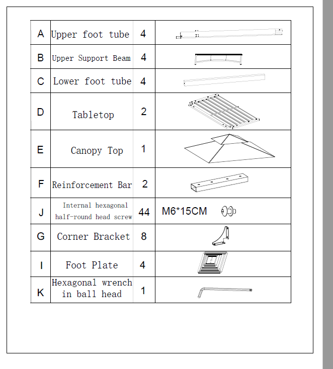 Replacement parts for 911249 Bar Height Gazebo Set