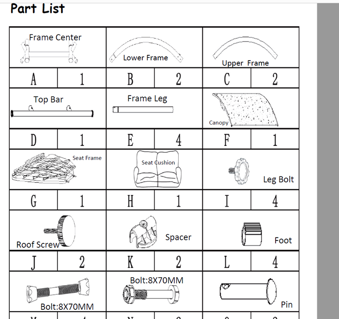 Replacement Parts for 911358 Deluxe Folding Double Wicker Swing Chair