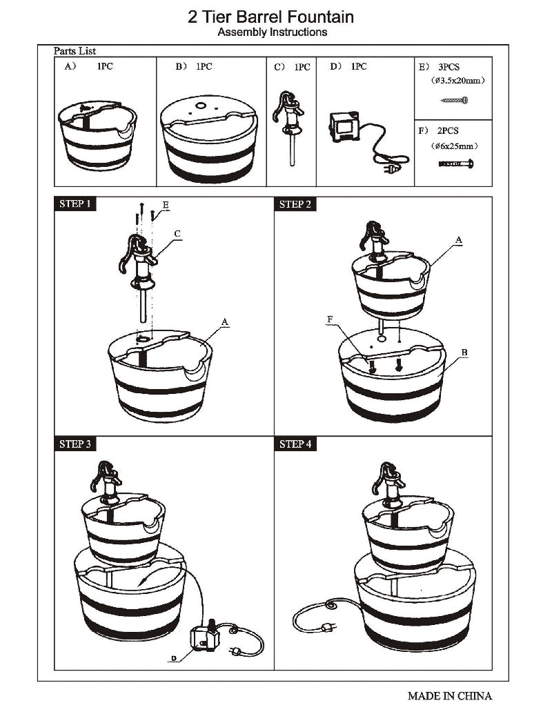 Replacement parts for 37" Water Barrel Fountain