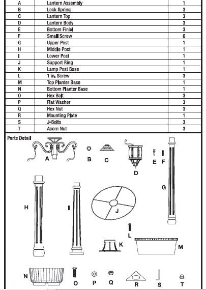 Replacement parts for Street Light model 913659