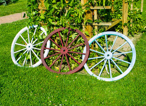 30 Inch Colored Wagon Wheel Wall Art - Red White and Blue Three Pack